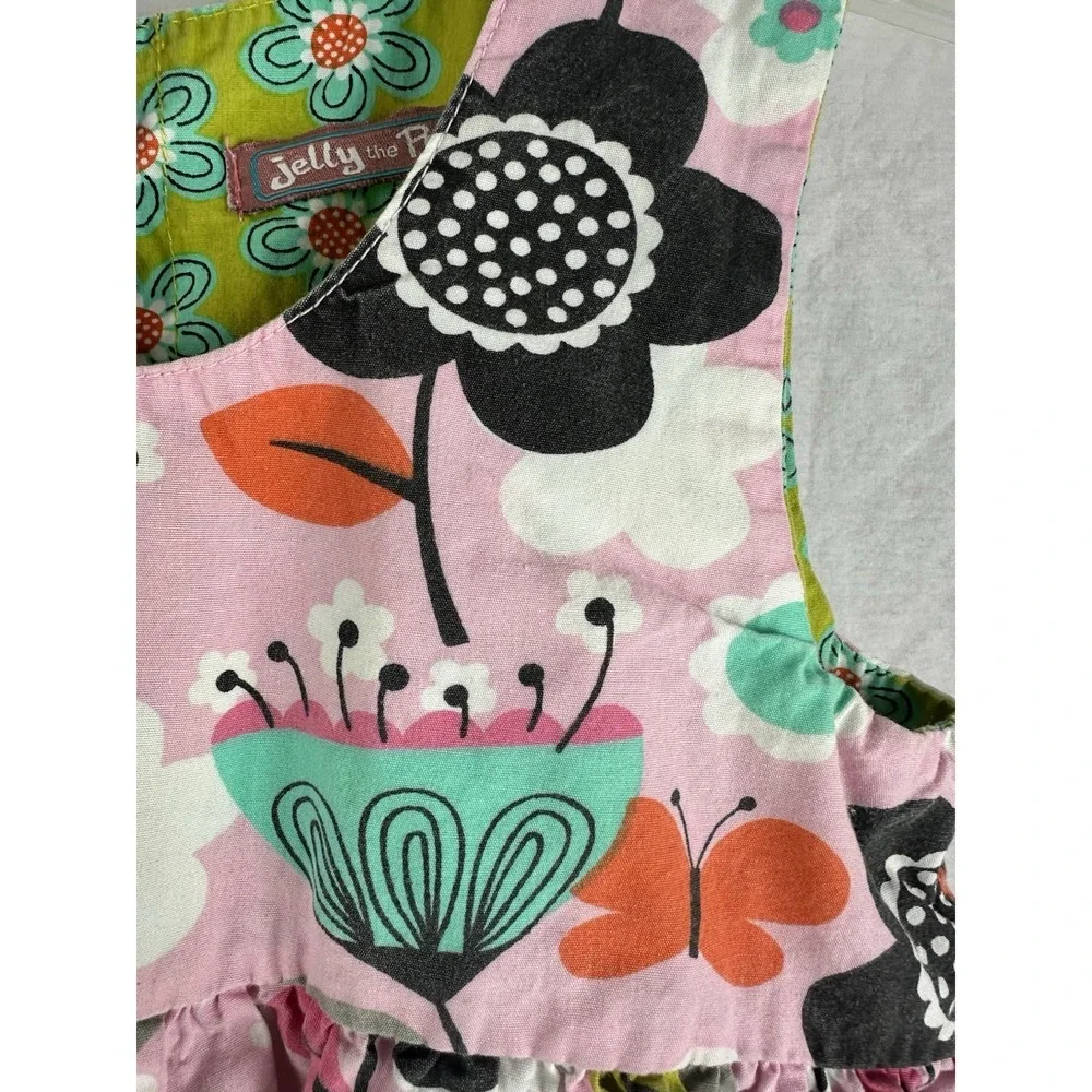 Jelly the Pug Girls Dress Size 8 Floral Bird Ruffle Layered Colorful Butterfly